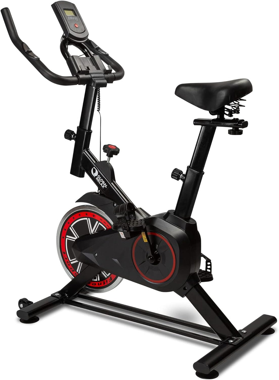 Indoor Exercise Bike Cardio Trainer w/ LCD Monitor Adjustable Seat
