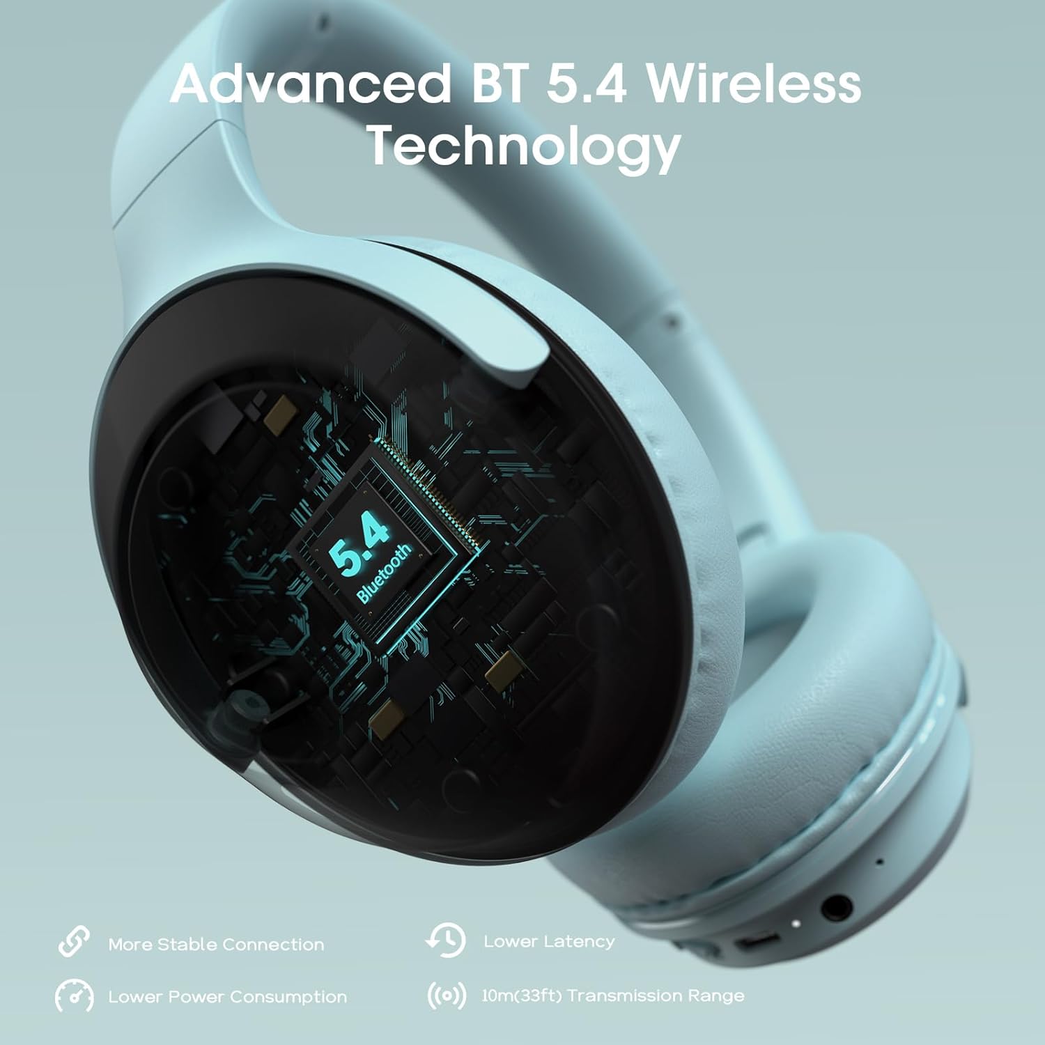Wireless Bluetooth Over Ear Headphones 70 Hour Battery 3 EQ Blue