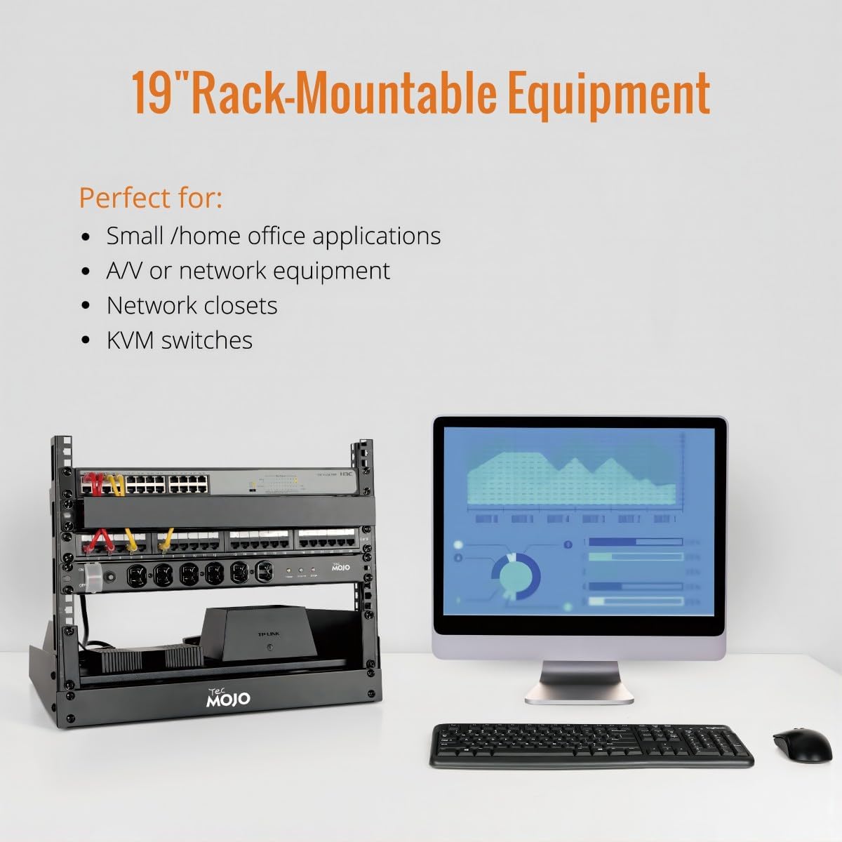 8U Desktop 2 Post Open Frame Server Rack Black