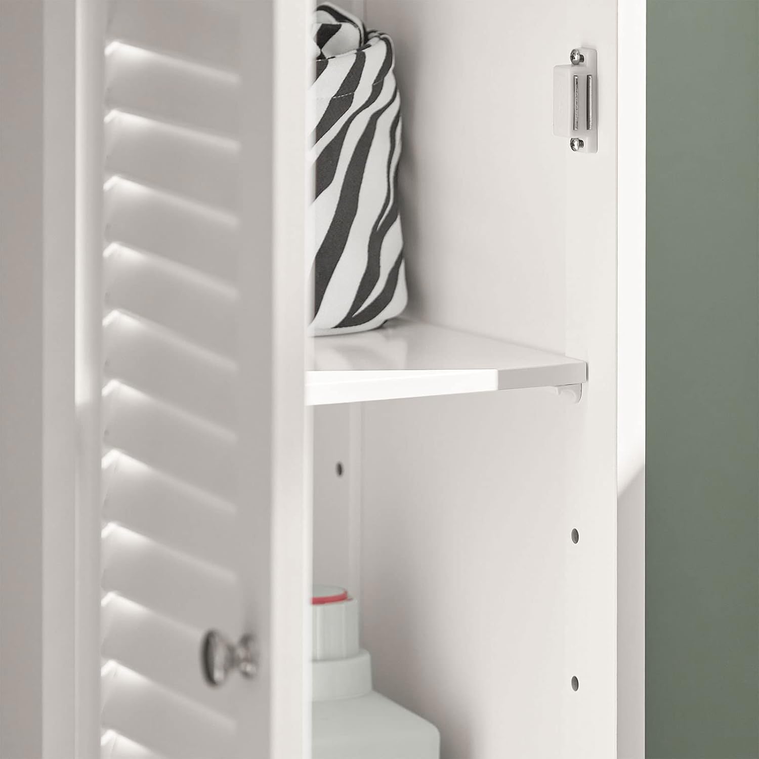Slim Tall Bathroom Cabinet White Louver Door Storage Cupboard