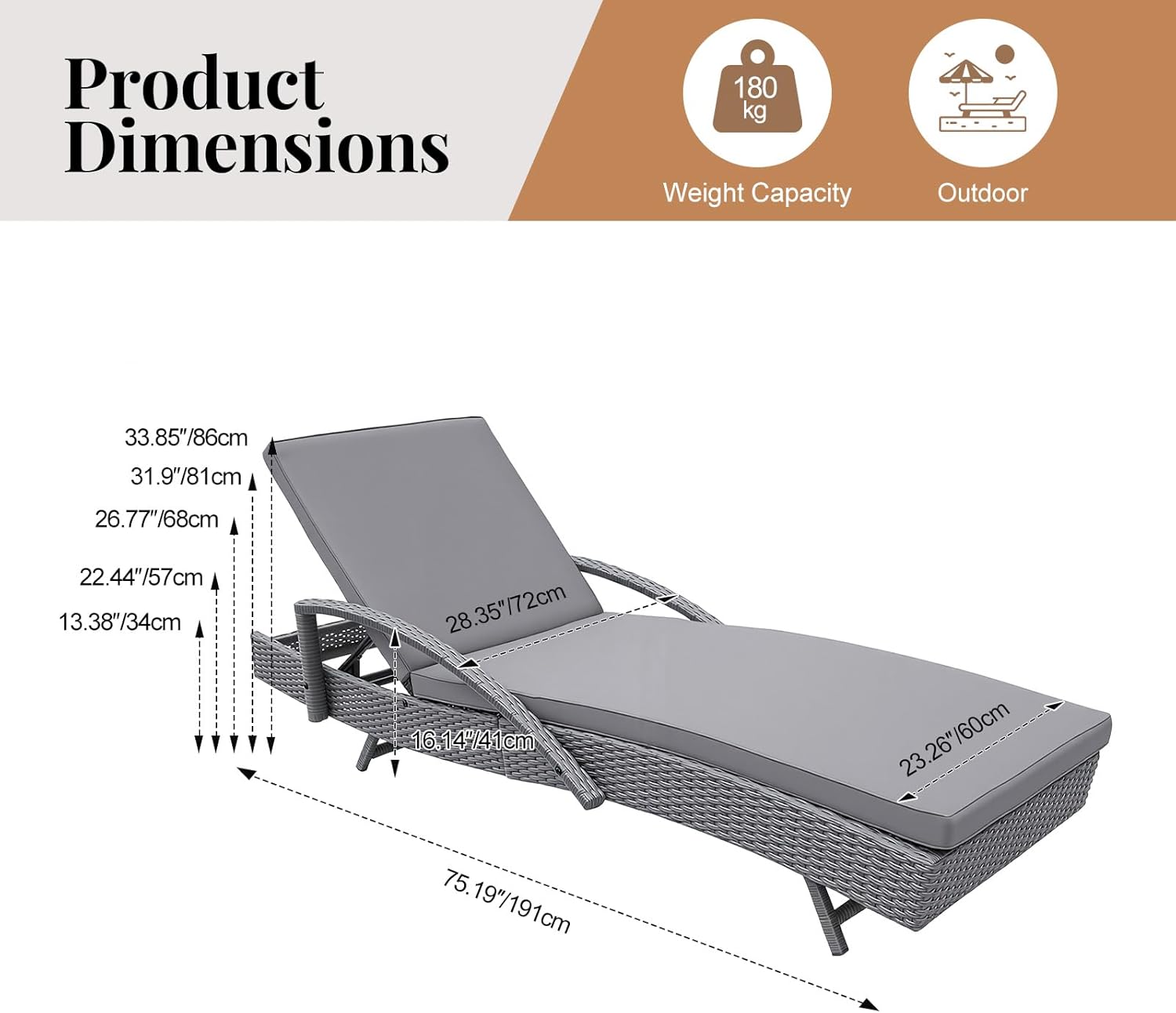 Rattan Sun Lounger Recliner Bed with Cushion Garden Grey