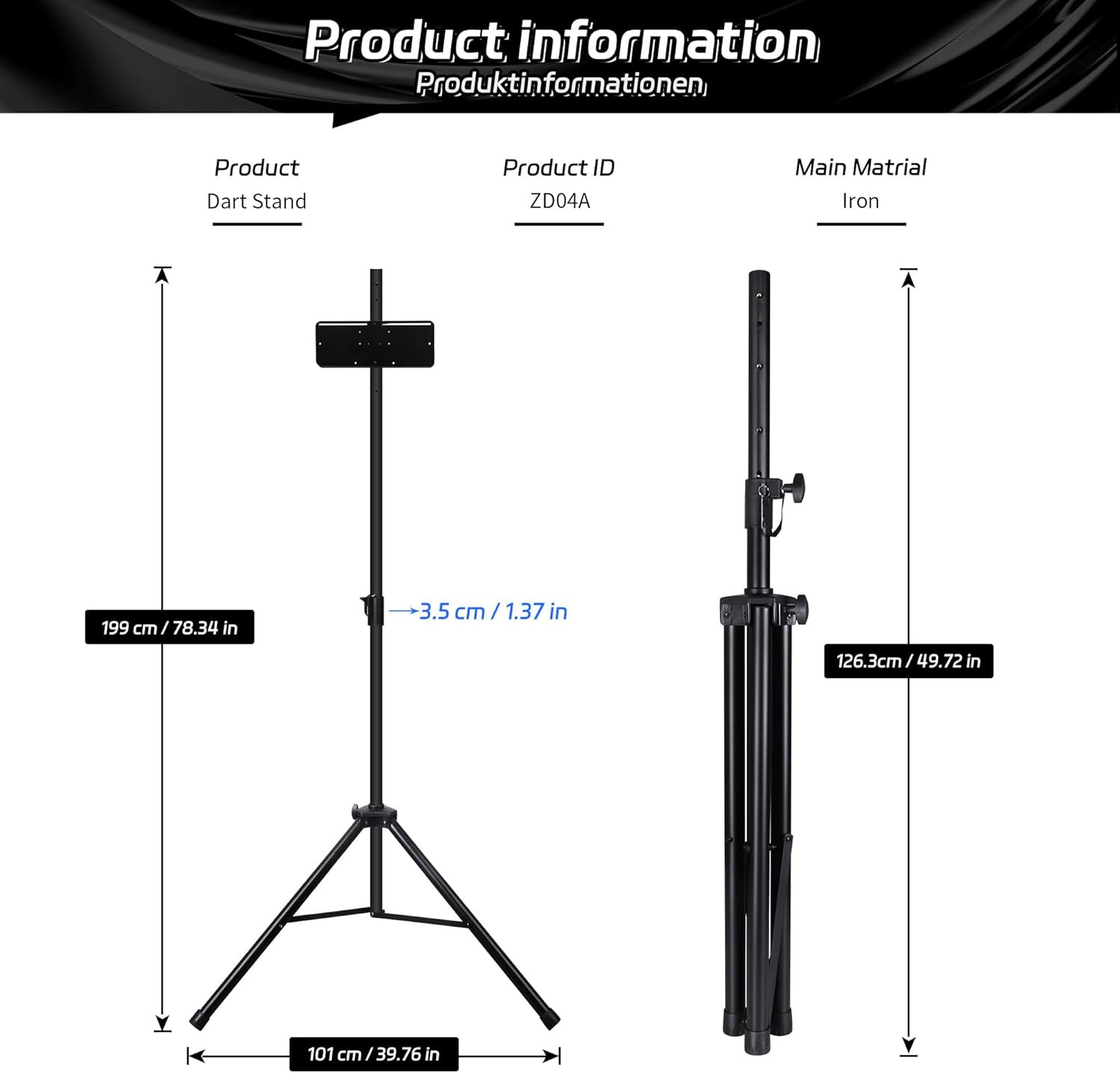 Dart Board Stand Tripod Adjustable Portable Free Standing