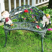 Outdoor Metal Garden Bench Patio Park Bench Floral Back Green 100cm