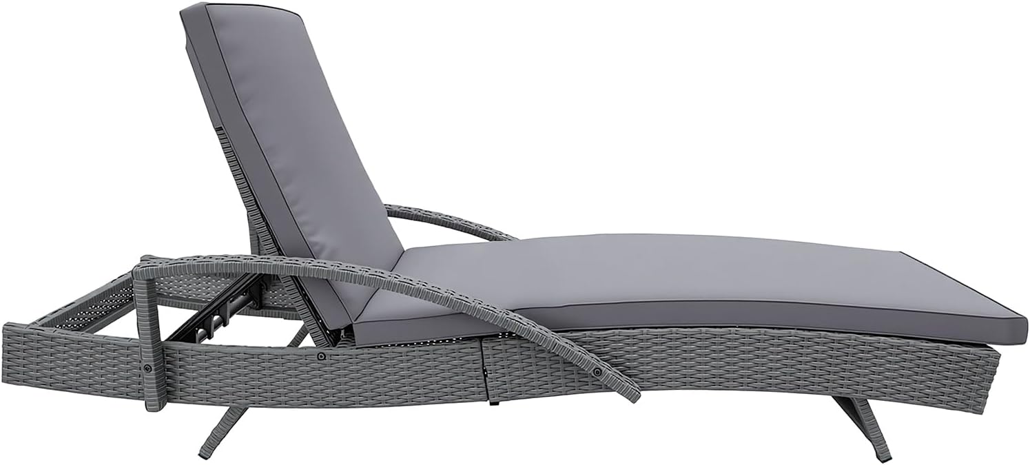 Rattan Sun Lounger Recliner Bed with Cushion Garden Grey