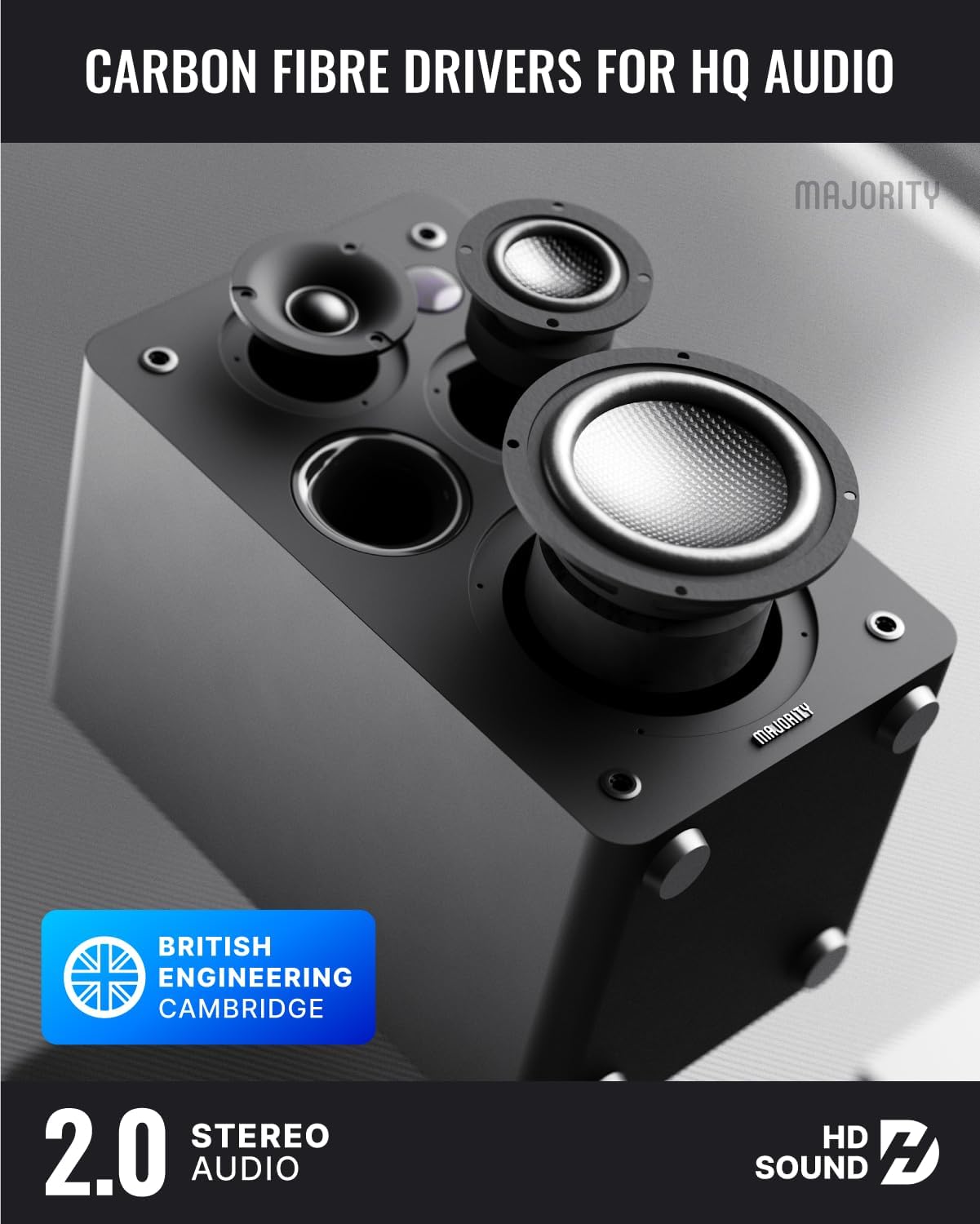 Active Bookshelf Speakers 100W Bluetooth HDMI ARC Phono USB Stereo