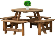 8 Seater Round Wooden Garden Picnic Table Bench Outdoor Patio w/Parasol