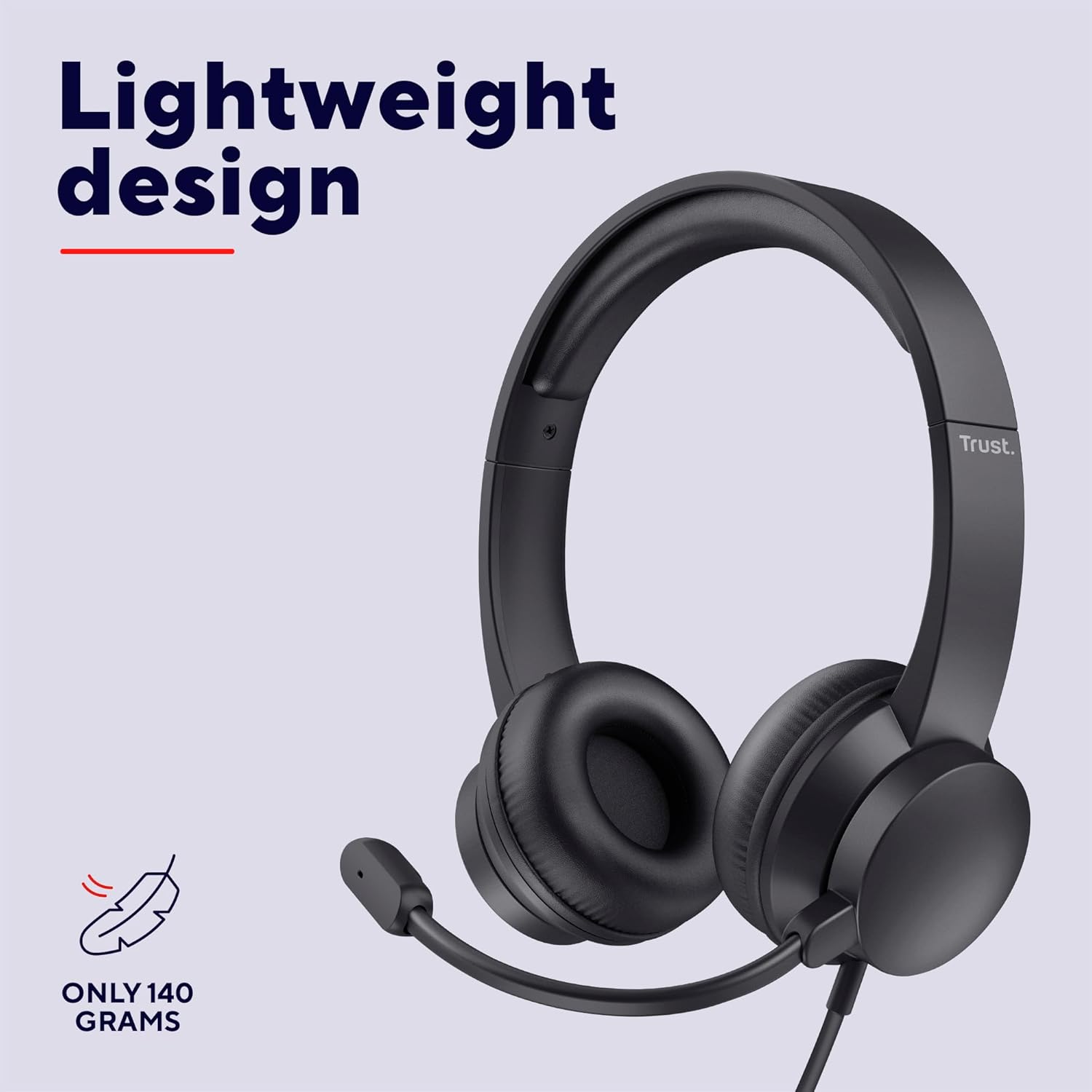 USB On Ear Headset with Mic Lightweight PC Laptop Office Calls