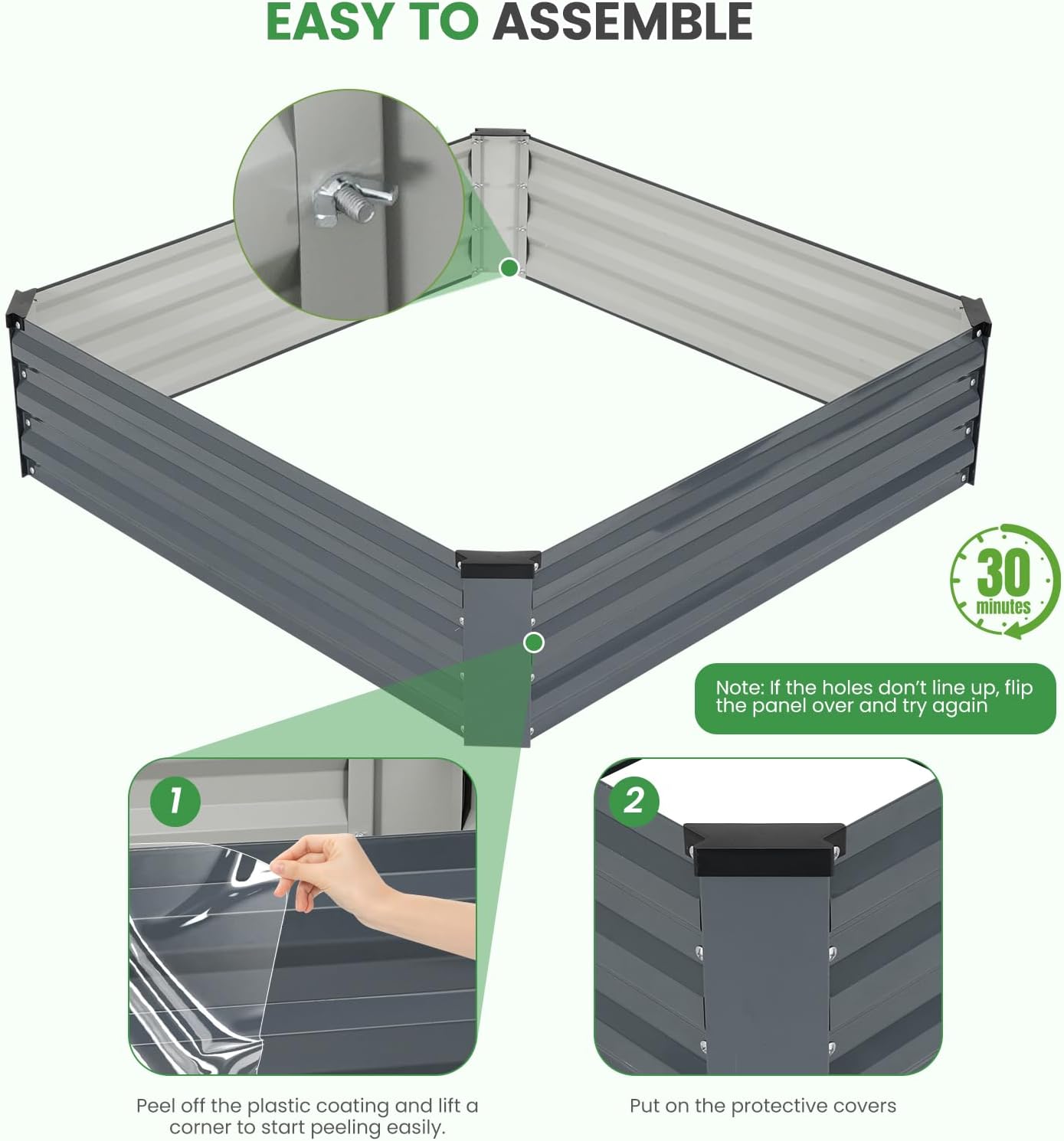 Set of 2 Metal Raised Garden Beds 120x120cm Grey