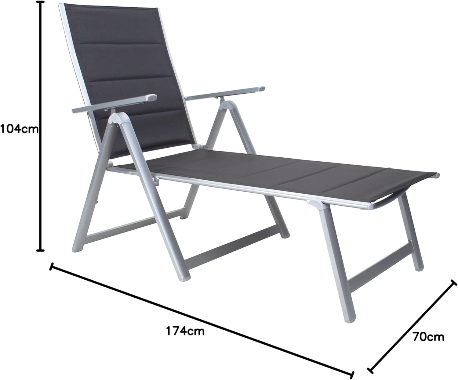 Reclining Sun Lounger Folding Outdoor Relaxer Chair Black