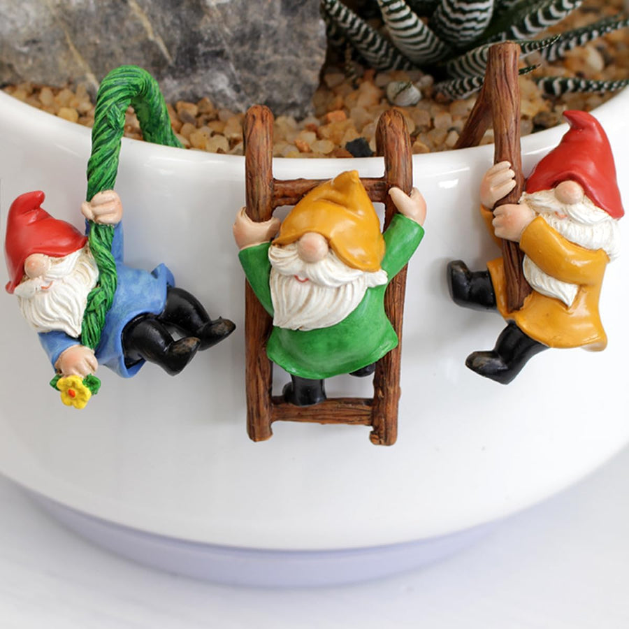 Mini Gnome Plant Ornament 3PCS Climbing Resin Pot Hugger Decor