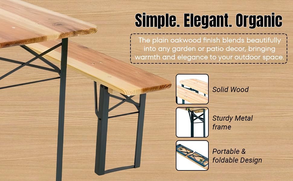 Folding Wooden Picnic Table & Bench Set Portable Beer Garden Set