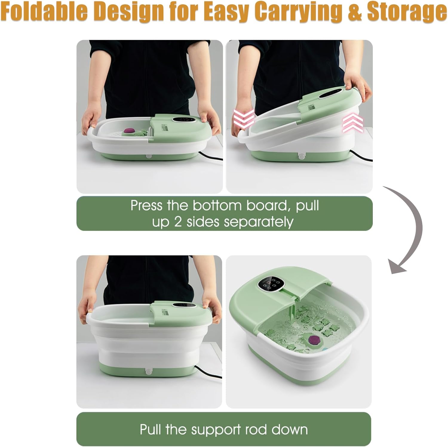 Foldable Foot Spa Massager Heated Bubble Roller Remote Timer