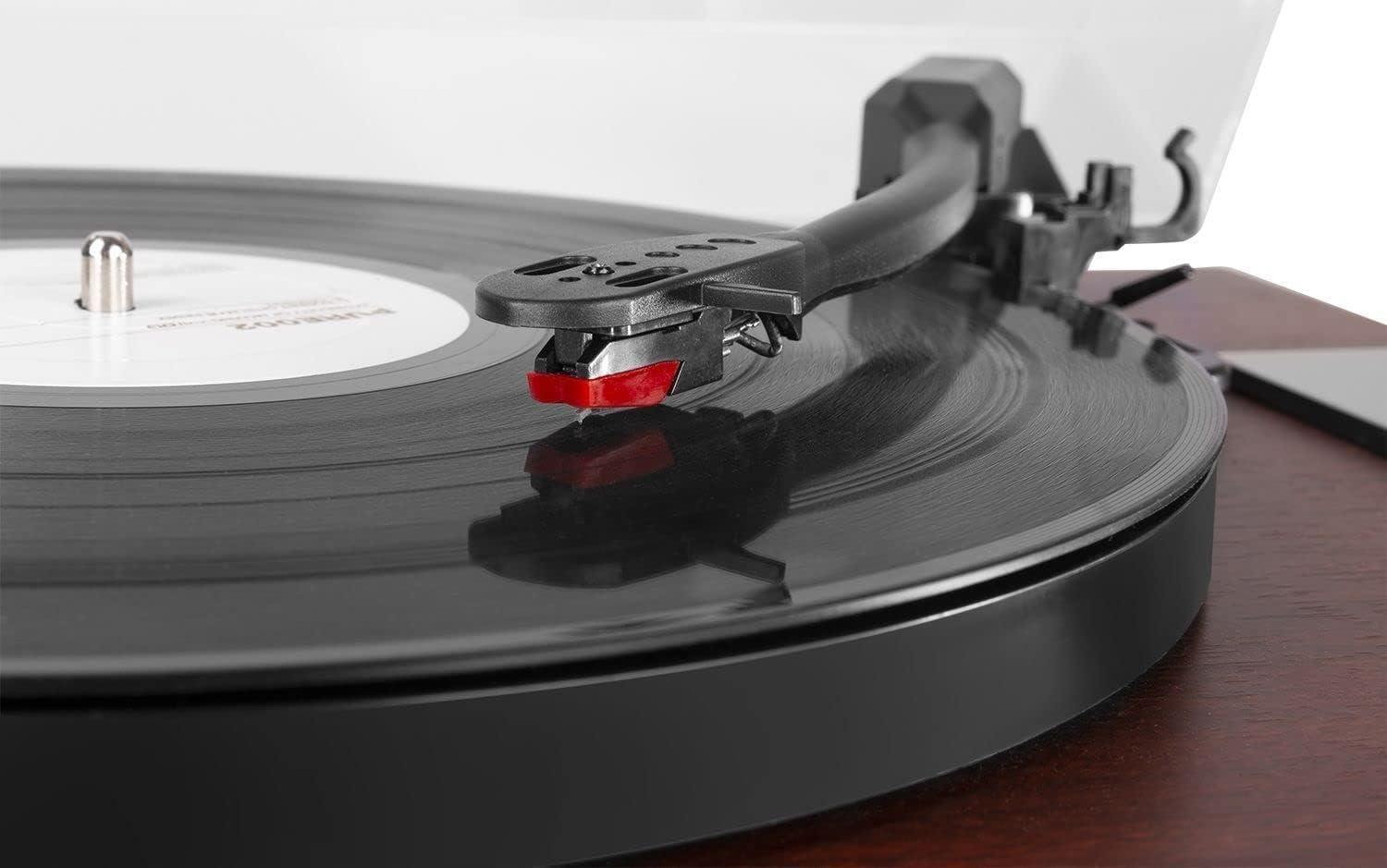 Retro Record Player CD Bluetooth Built In Speakers Dark Wood