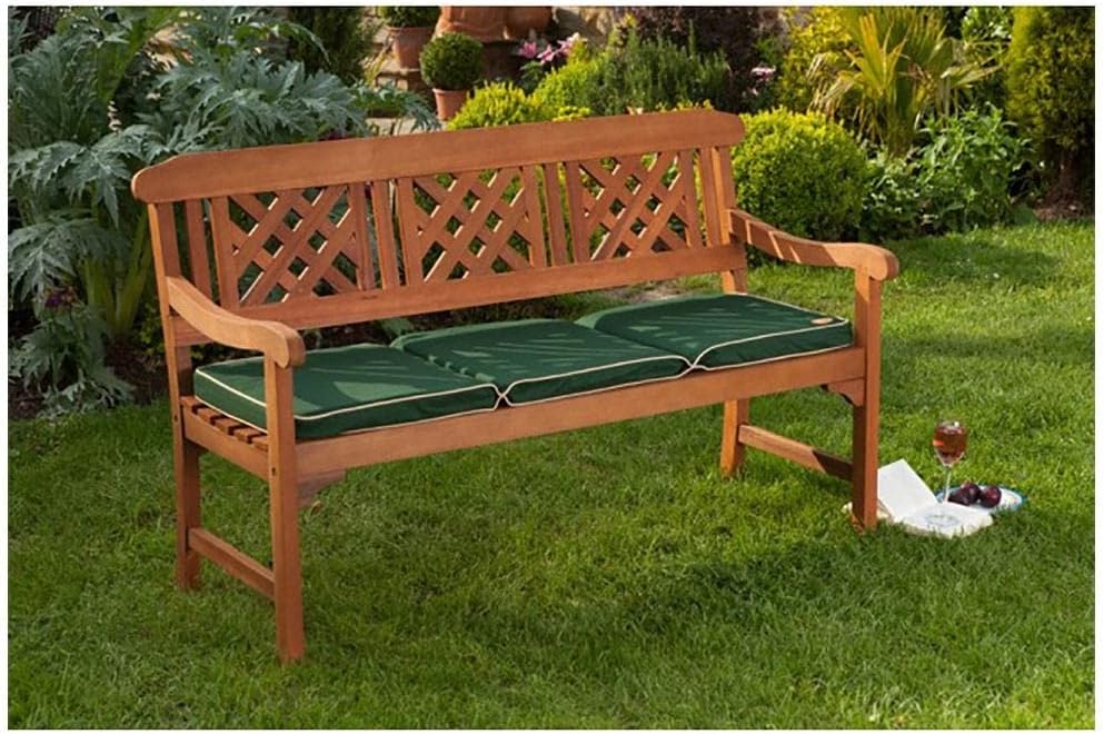 3 Seater Wooden Garden Bench Outdoor Patio Hardwood Slatted Seat 146cm