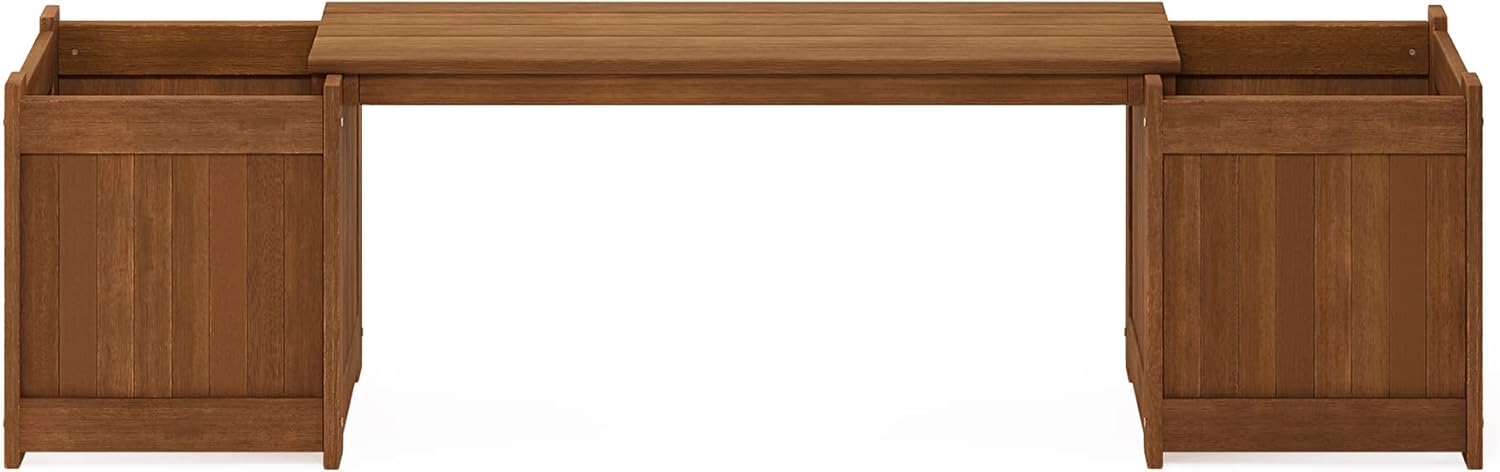 Wood Planter Box with Bench Teak Oil Treated Garden Patio Seat