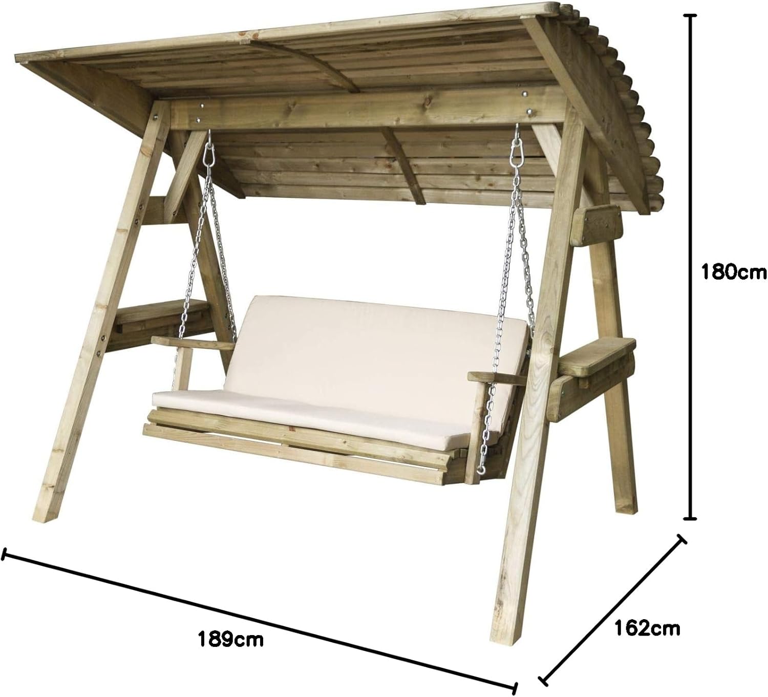 2 Seat Wooden Garden Swing Chair with Canopy Cushion