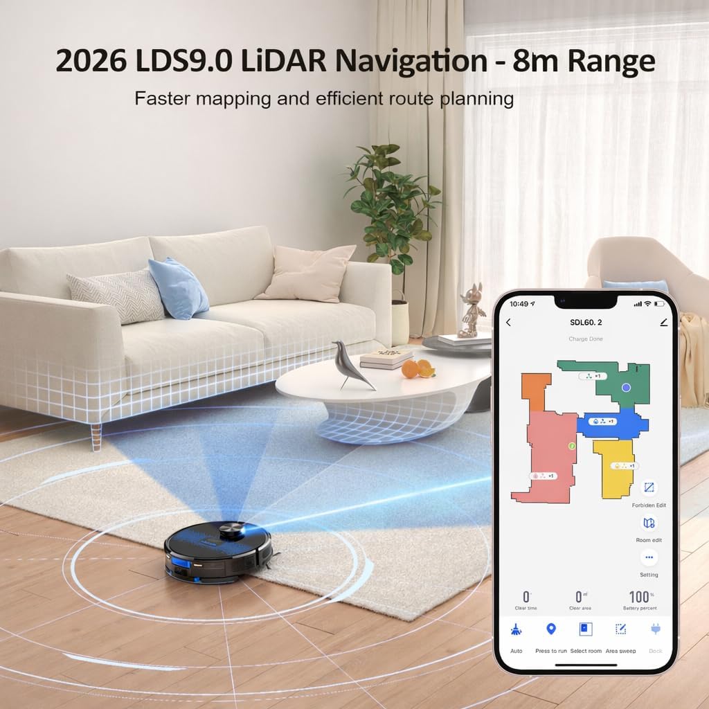Robot Vacuum Mop 5000Pa LiDAR Mapping WiFi App Alexa Pet Hair Clean