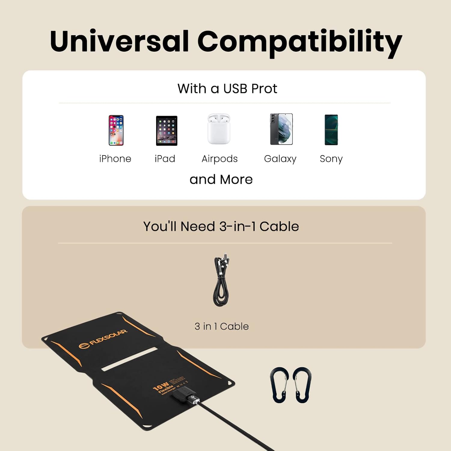 10W Foldable Solar Charger USB Camping Hiking Waterproof