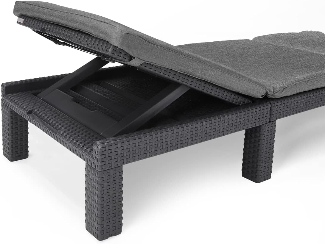 Rattan Effect Sun Lounger with Cushion Adjustable Grey