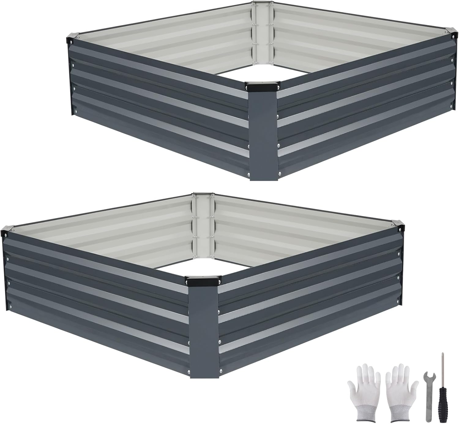 Set of 2 Metal Raised Garden Beds 120x120cm Grey