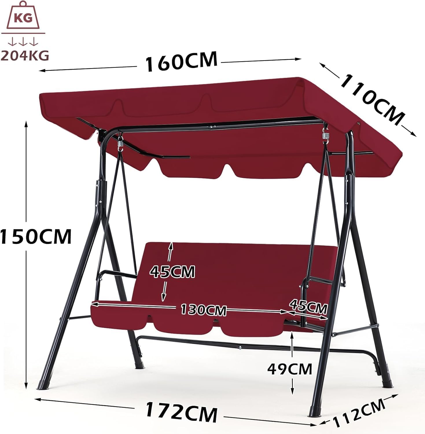 Red 3 Seater Garden Swing Chair with Canopy