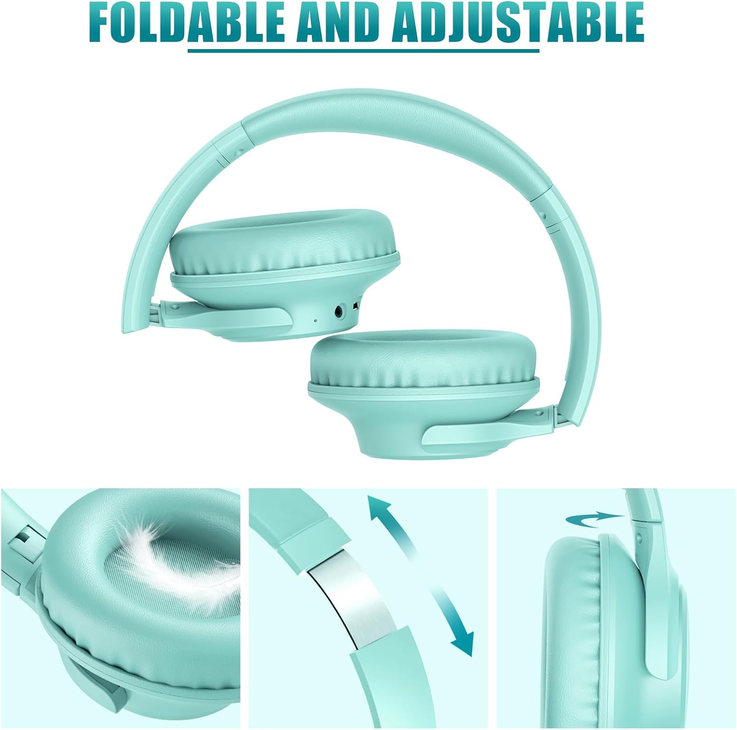 Green Bluetooth Over Ear Headphones 65H Playtime Foldable Deep Bass