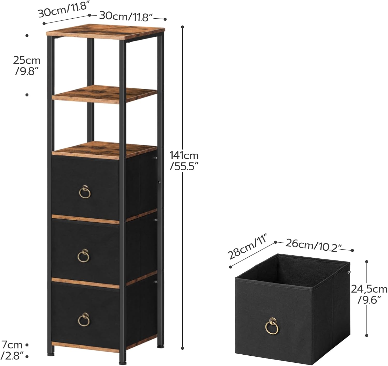 Tall Corner Storage Cabinet Rustic Brown Black Drawer Shelf