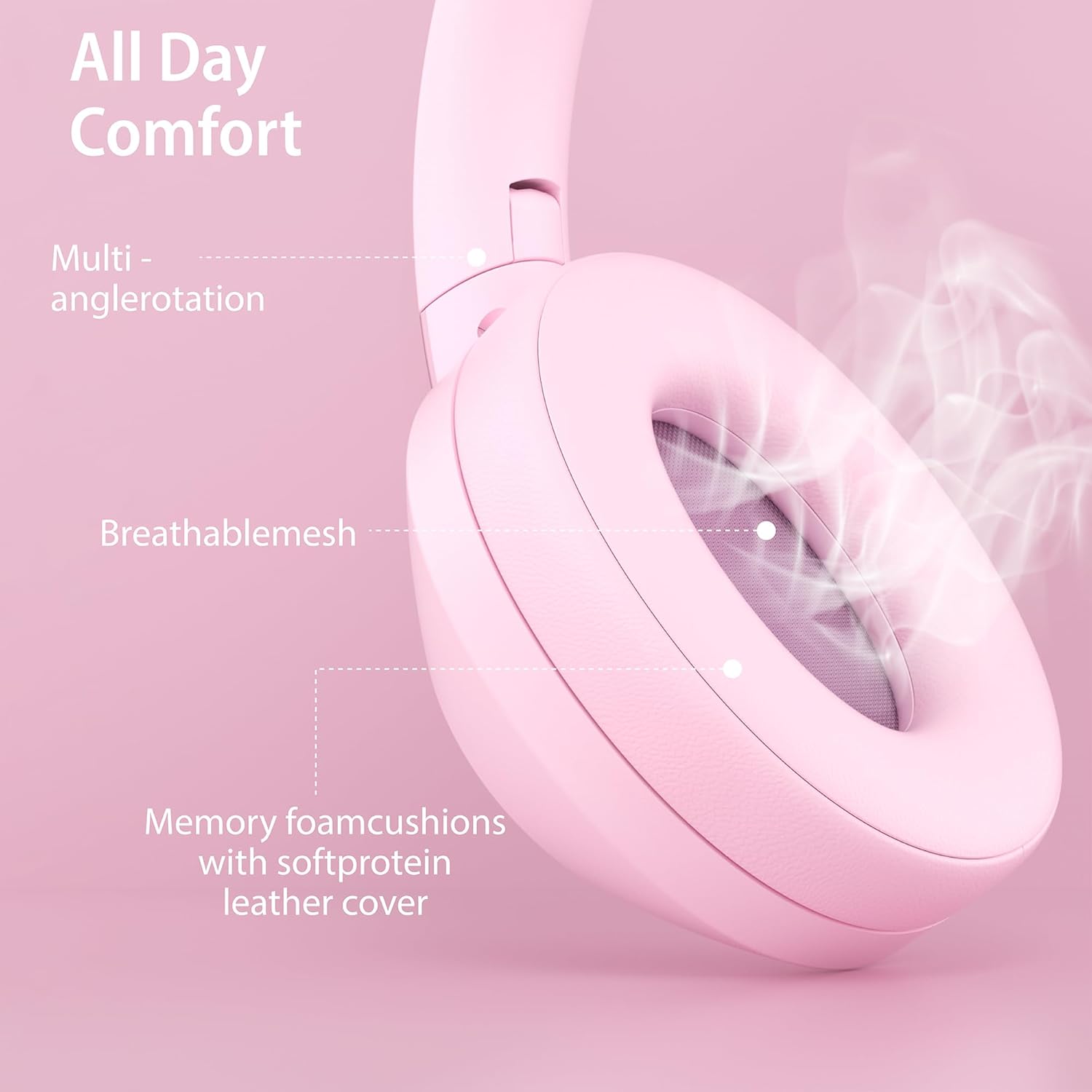 Wireless Noise Cancelling Over Ear Headphones 80Hr Battery Pink
