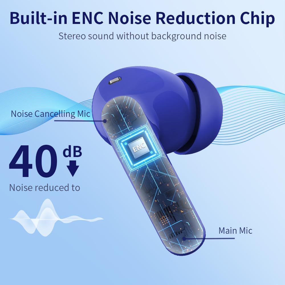 Wireless Bluetooth Earbuds Noise Cancelling 36 Hour Playtime LED Case