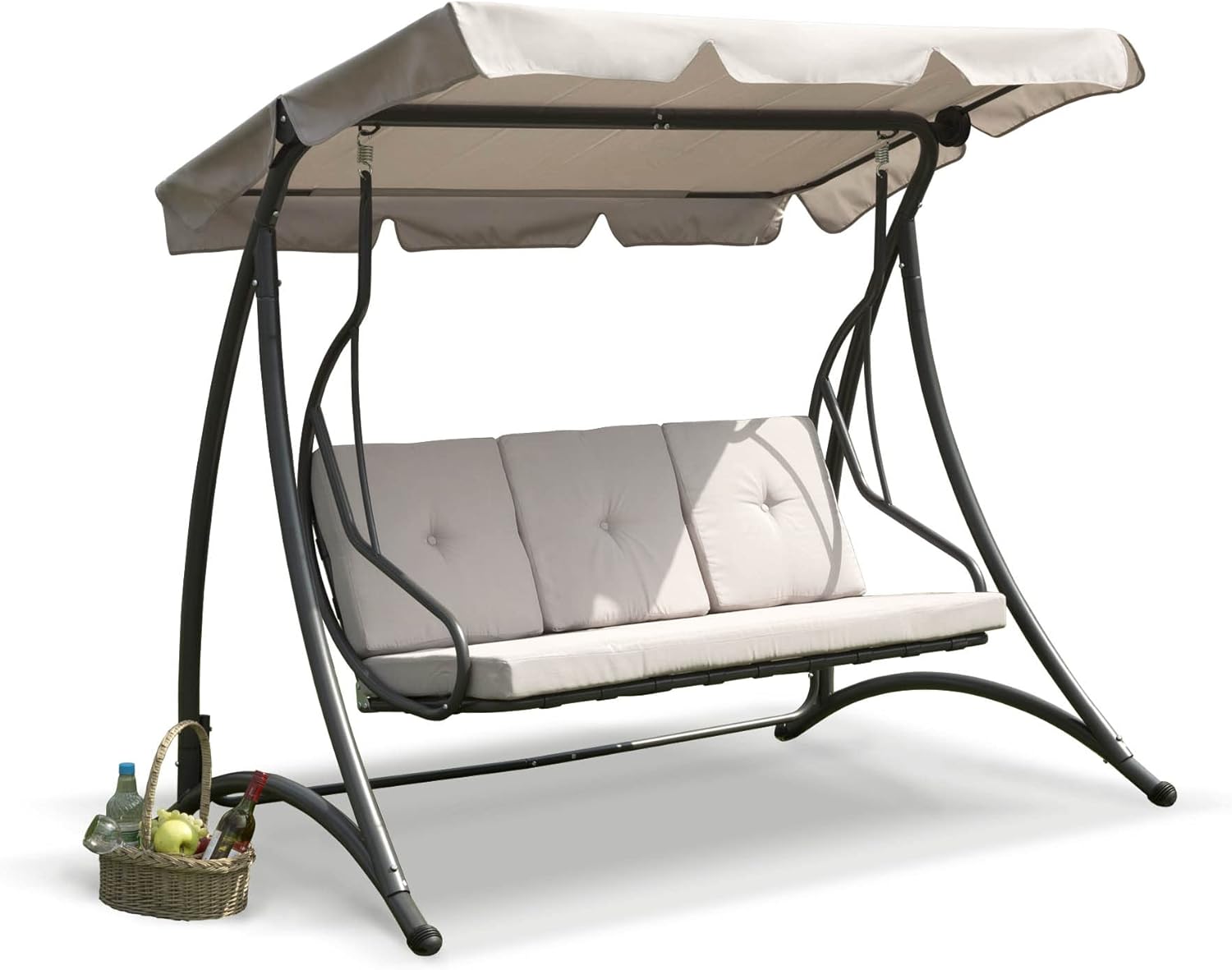 3 Seater Garden Swing Chair Canopy Pillows Grey