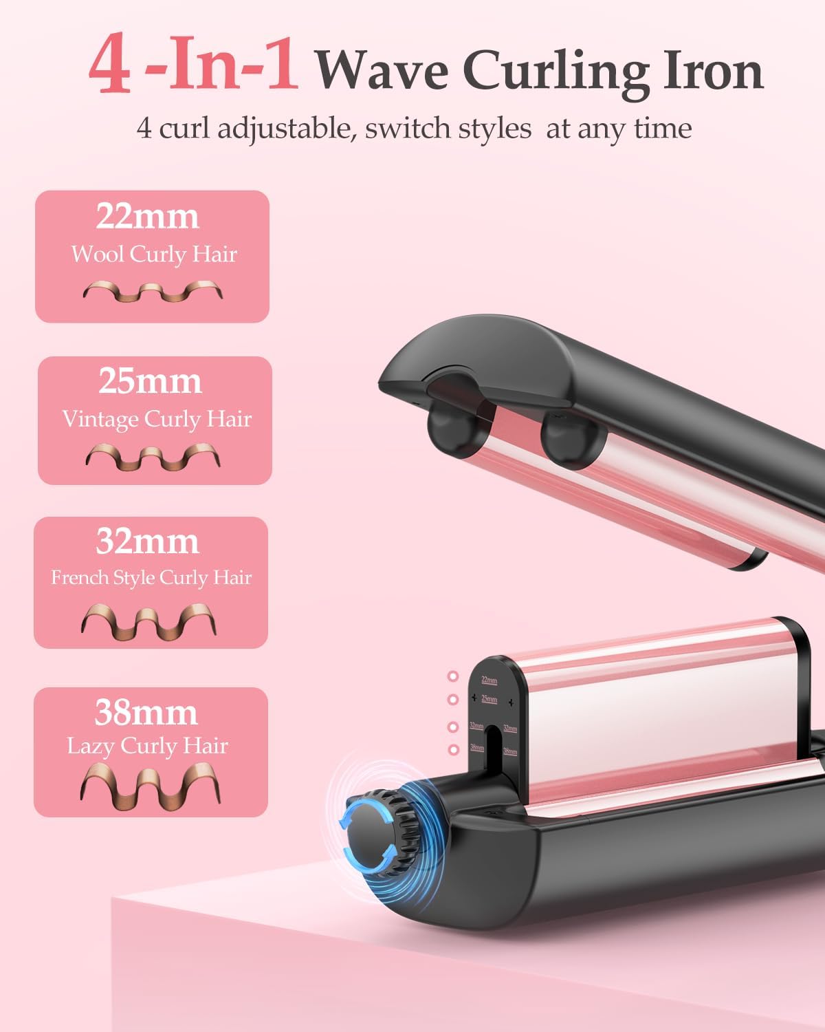 4 in 1 Adjustable Wave Curling Iron 22-38mm Ceramic Ionic Beach Hair Waver