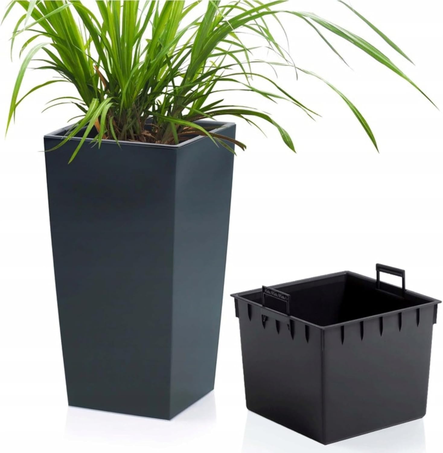 Tall Planter Pot Anthracite 32.5cm Modern Indoor Outdoor with Insert