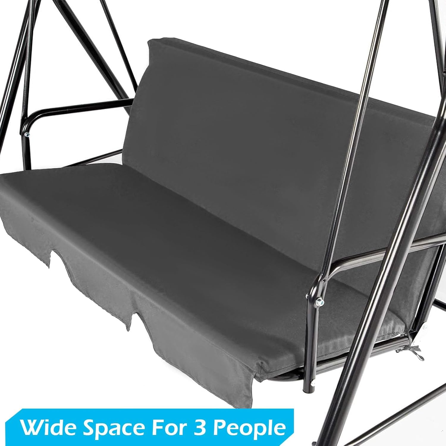 3 Seater Garden Swing Bench Grey Canopy Cushion Steel Frame