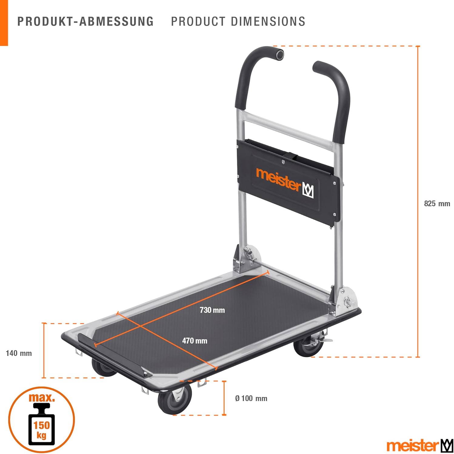 150KG Folding Platform Truck Flatbed Cart Brake Wheels