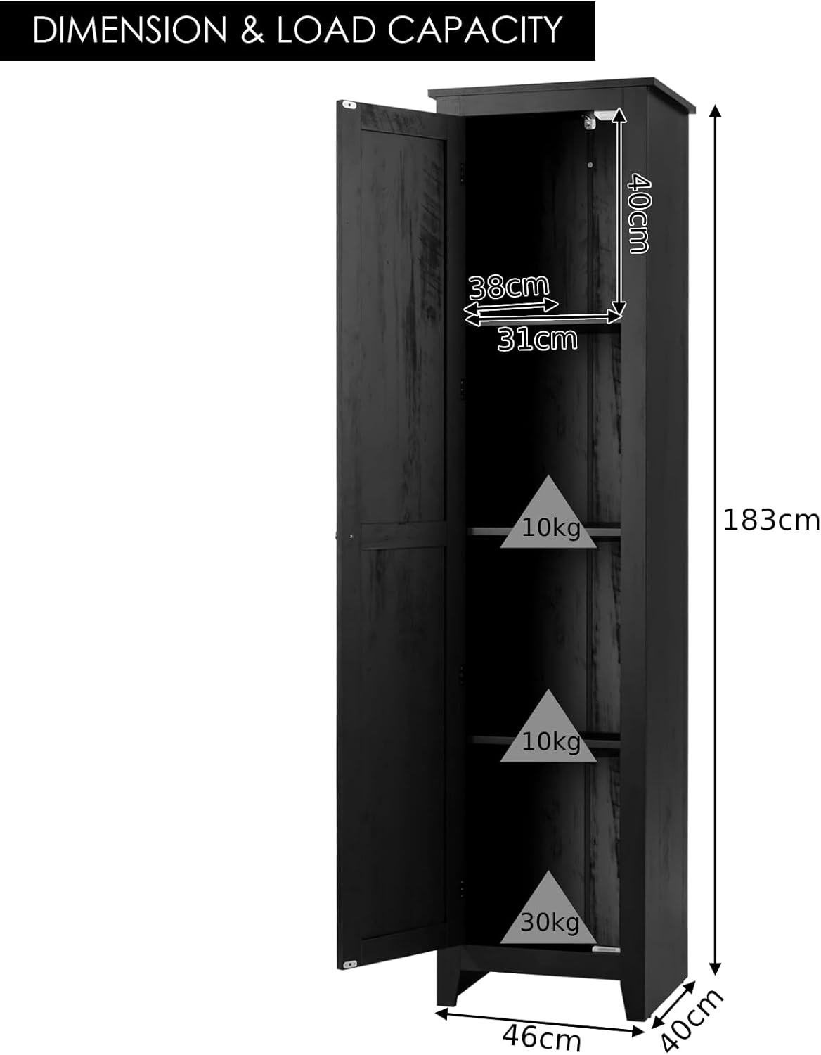 Tall Storage Cabinet Black 4 Shelf Single Door Unit