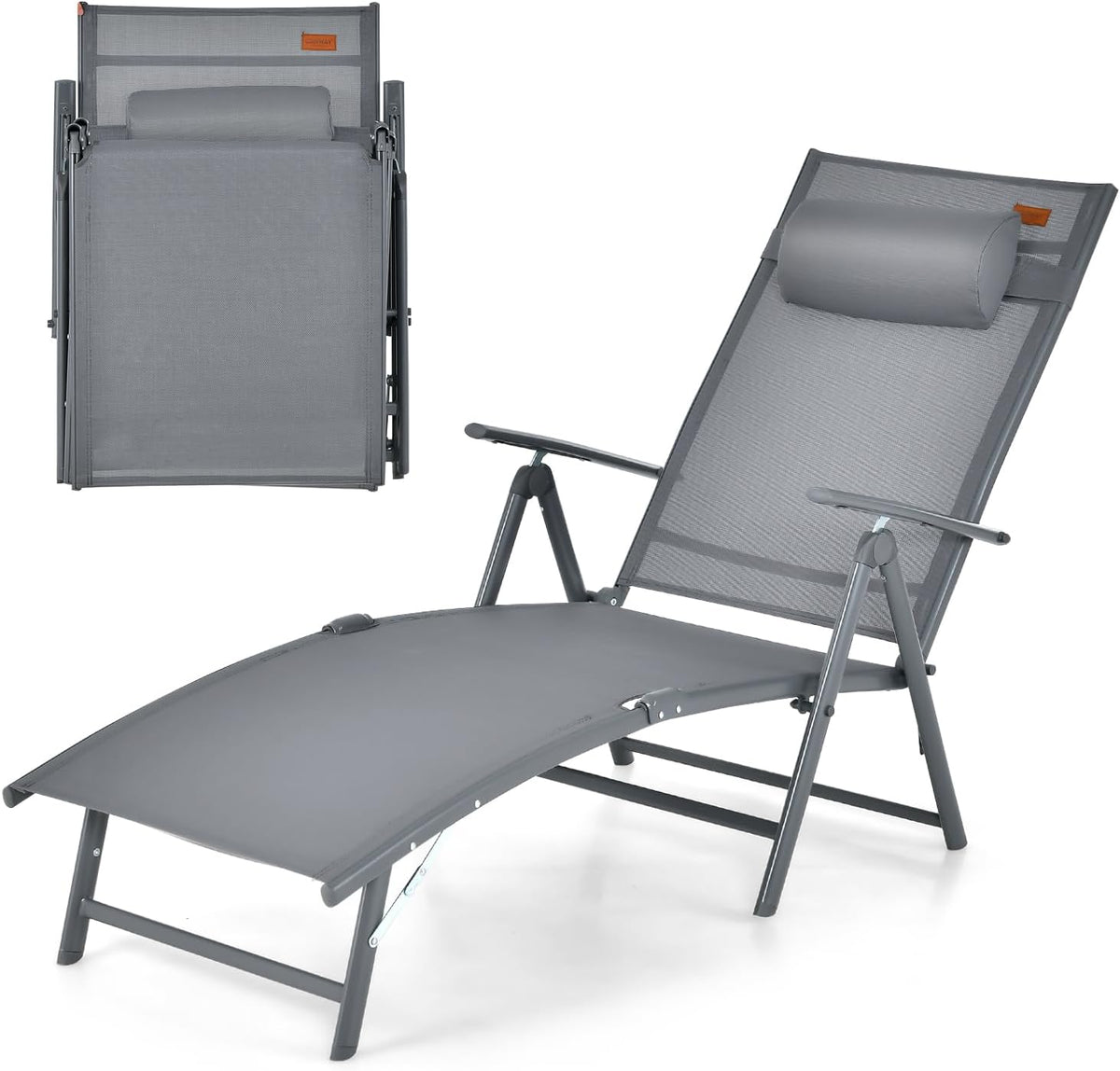 Folding Sun Lounger 7 Position Recliner Grey 150kg