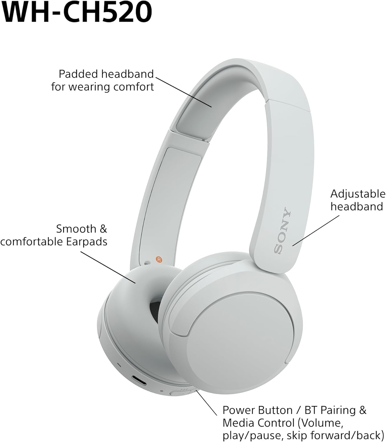 Wireless Bluetooth Noise Cancelling Over Ear Headphones 35Hr Battery White