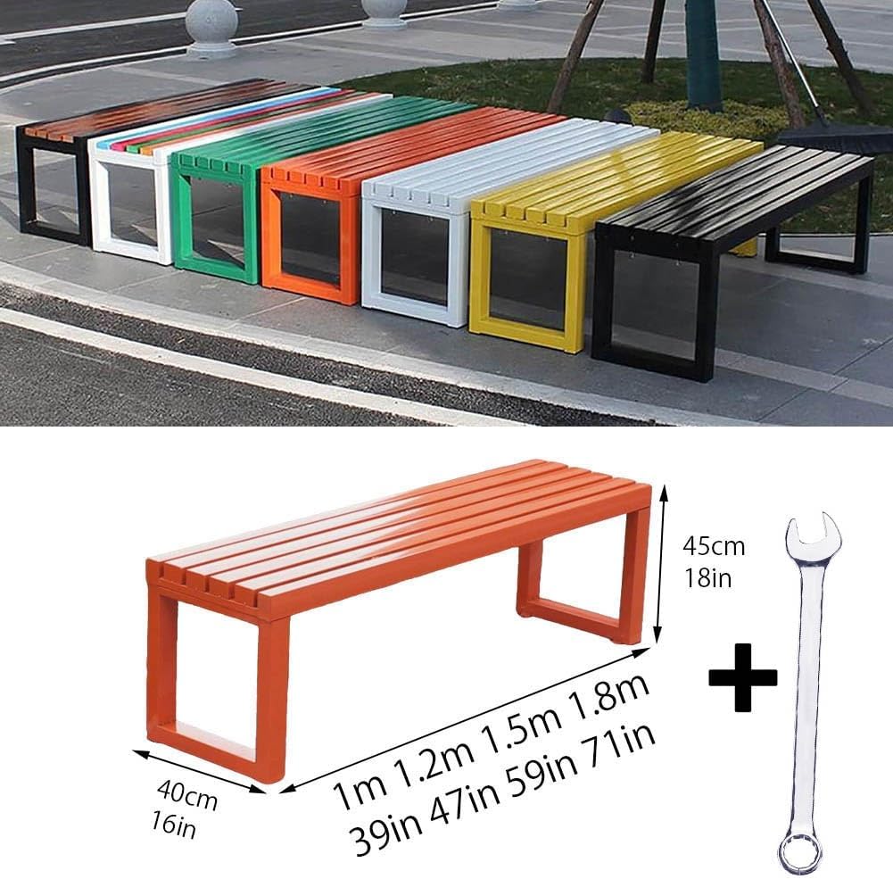 Metal Garden Bench 1.5m Backless Outdoor Park Patio Seat Orange