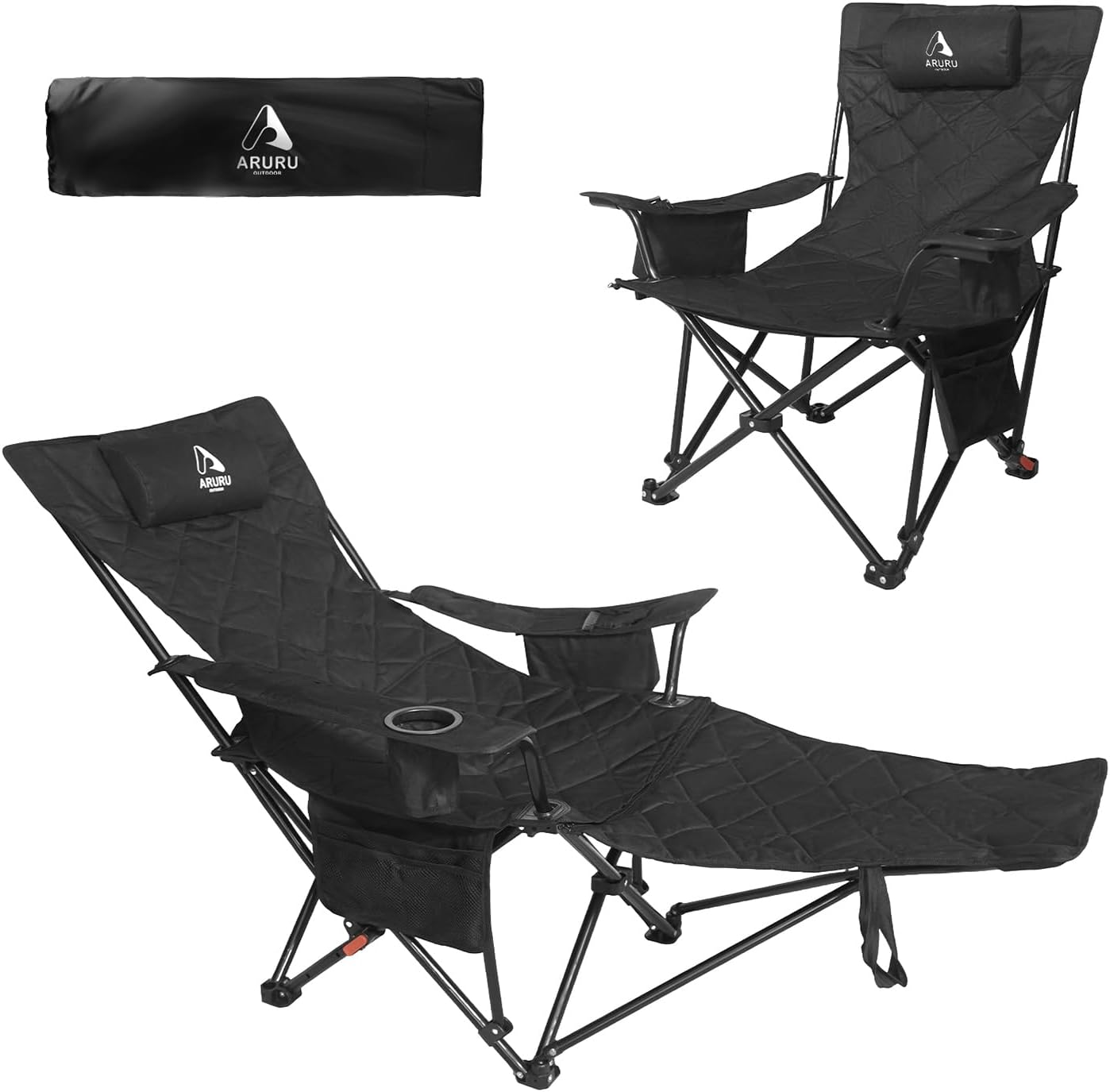 Reclining Camping Chair with Footrest Foldable 300lb Black