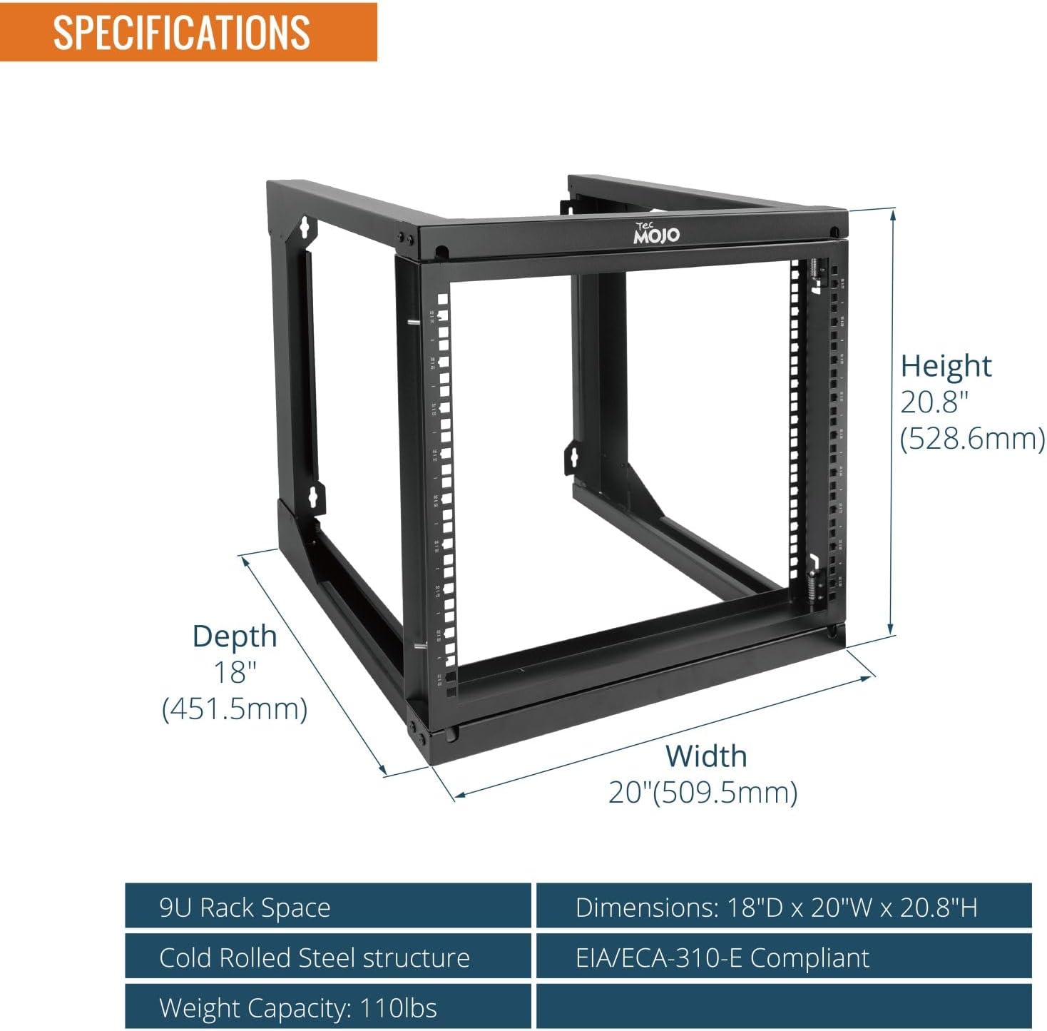 9U Wall Mount Open Frame Server Rack Swing Gate