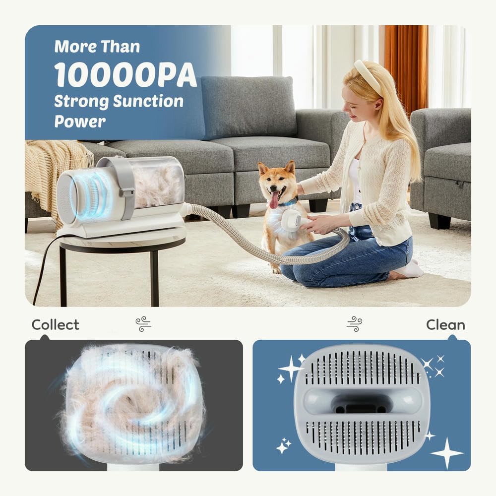 Pet Grooming Vacuum Kit Cordless Quiet Hair Trimmer White
