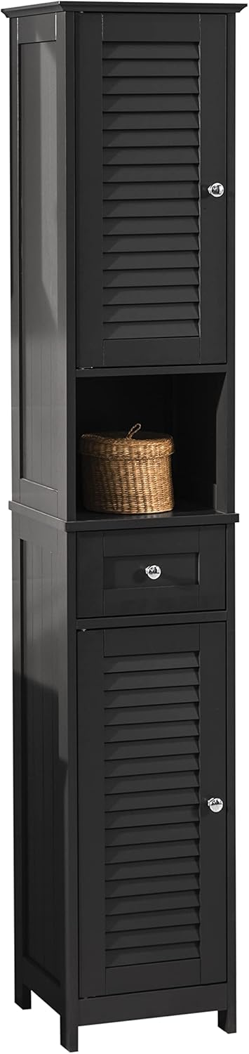 Slim Tall Bathroom Cabinet Dark Grey Louver Door Storage