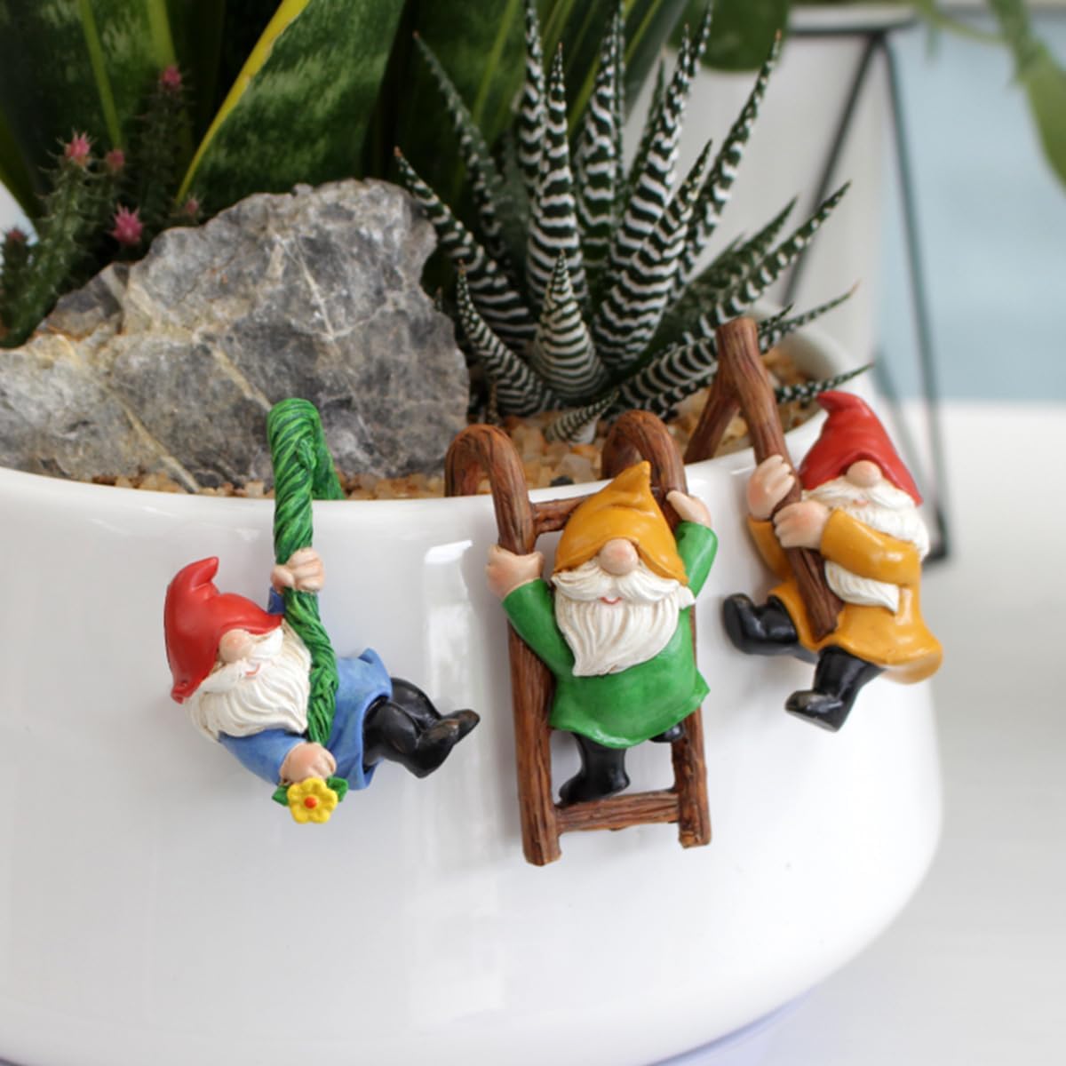 Mini Gnome Plant Ornament 3PCS Climbing Resin Pot Hugger Decor
