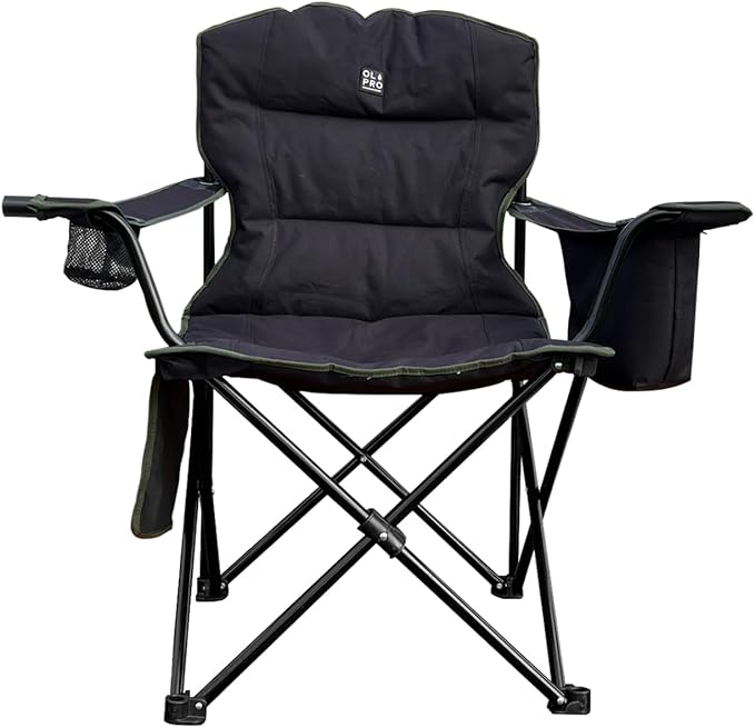 Padded Folding Camping Chair with Cooler Green