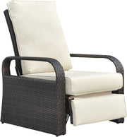 Brown Rattan Garden Recliner Chair Beige Cushion