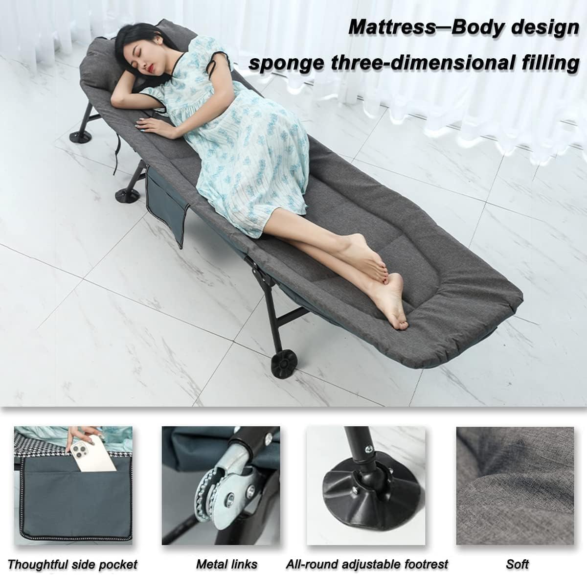 Adjustable Folding Sun Lounger Bed Grey 5 Position
