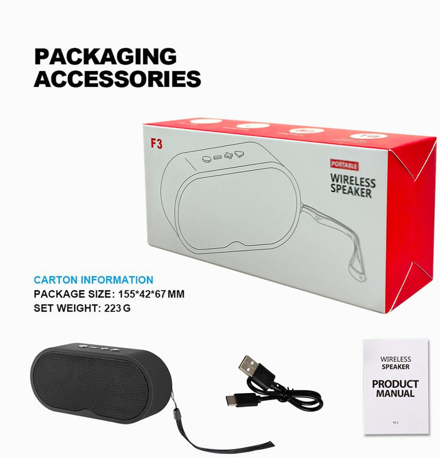 Mini Portable Bluetooth Speaker 5.3 Stereo Bass 15H TF USB