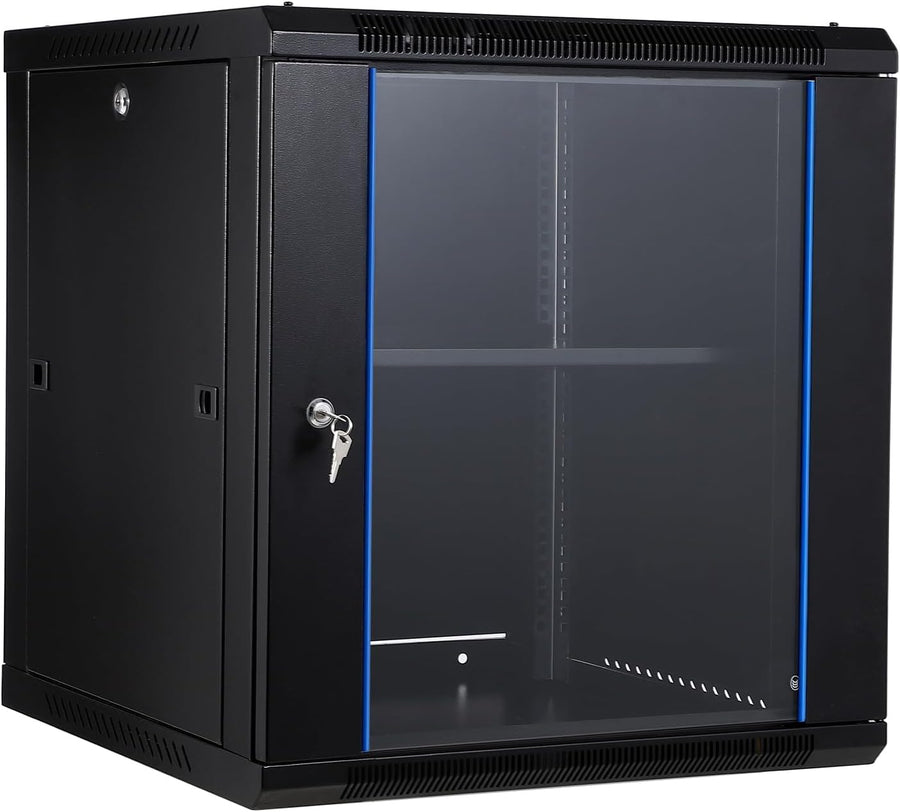 12U Wall Mount Network Cabinet Glass Door 23.6 Inch Deep