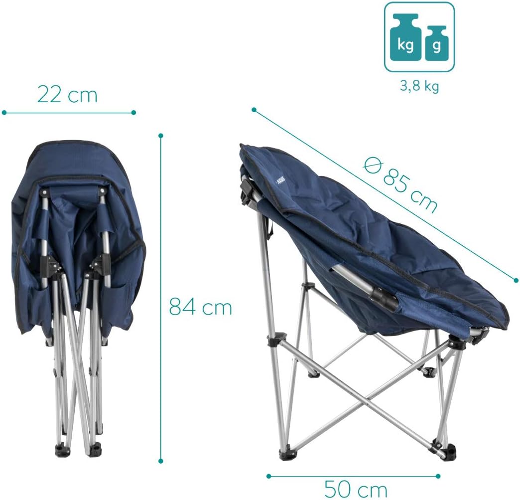 Folding Moon Chair Padded Round Seat Dark Blue