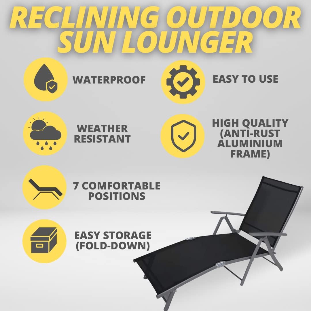 Reclining Outdoor Sun Lounger 7 Position Folding Chair Grey